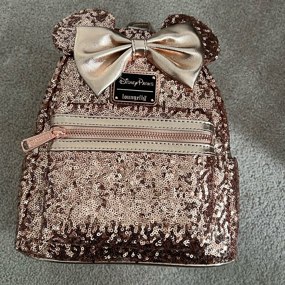 Minnie Mouse Sequin Loungefly Mini Backpack – Rose Gold